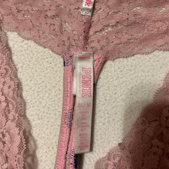 Lace Trim Polka Dot Thong - Pink and Black - Picture 3 of 4